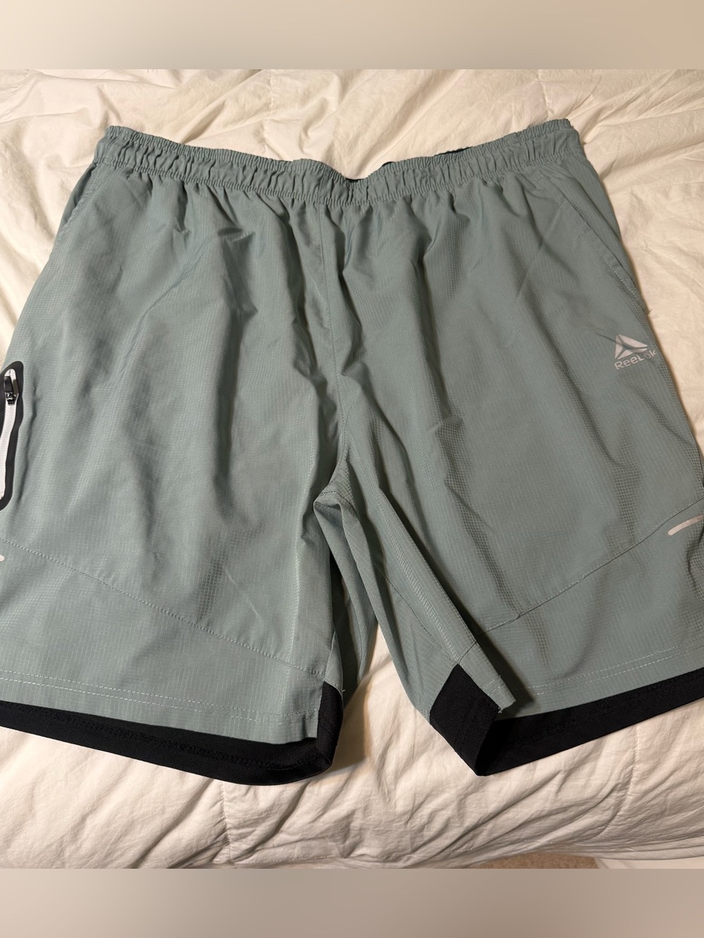 Reebok Men’s Sage Green Athletic Shorts with Black Trim